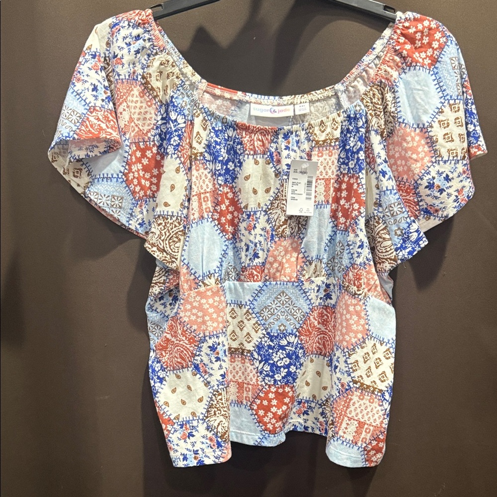 Sugar & Jade Colorful Patchwork Kids Blouse Size GIRLS SIZE XXL (20/22)